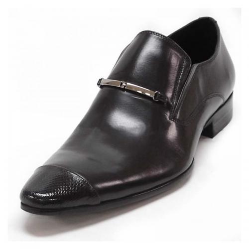 Encore By Fiesso Black Genuine Leather Loafer Shoes With Bracelet FI3104